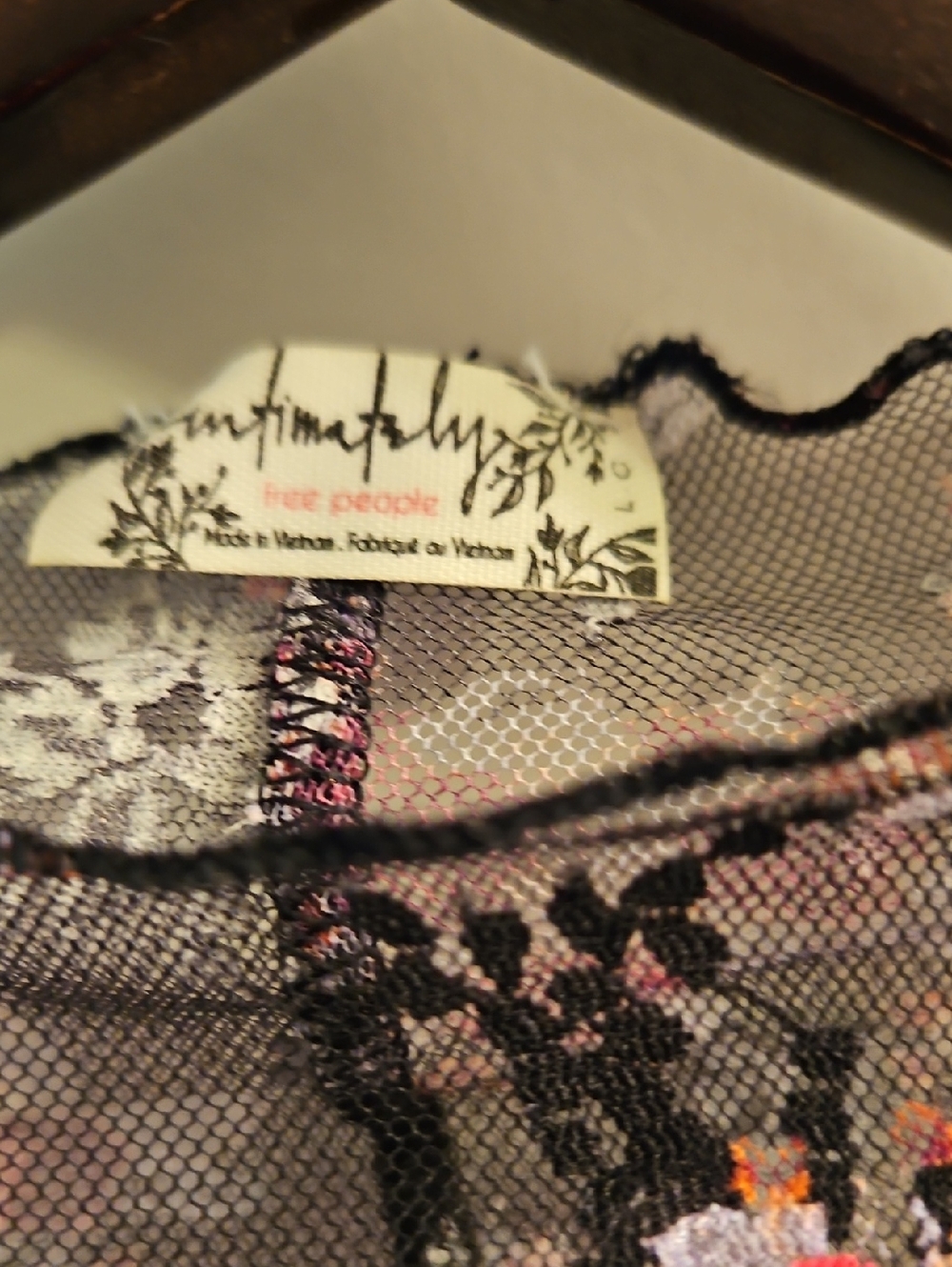 Free People Intimately Lady Lux Printed Layering Top, L, Rare Black Fuschia - Picture 5 of 10